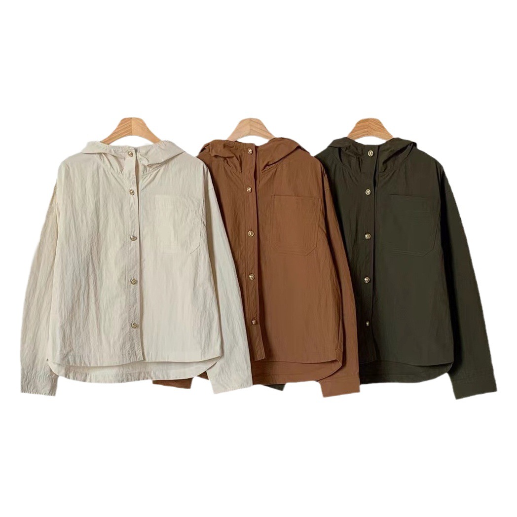 Women's clothing South Korea TH Autumn New Korean style loose casual Korean style hooded button long sleeve shirt wholesale