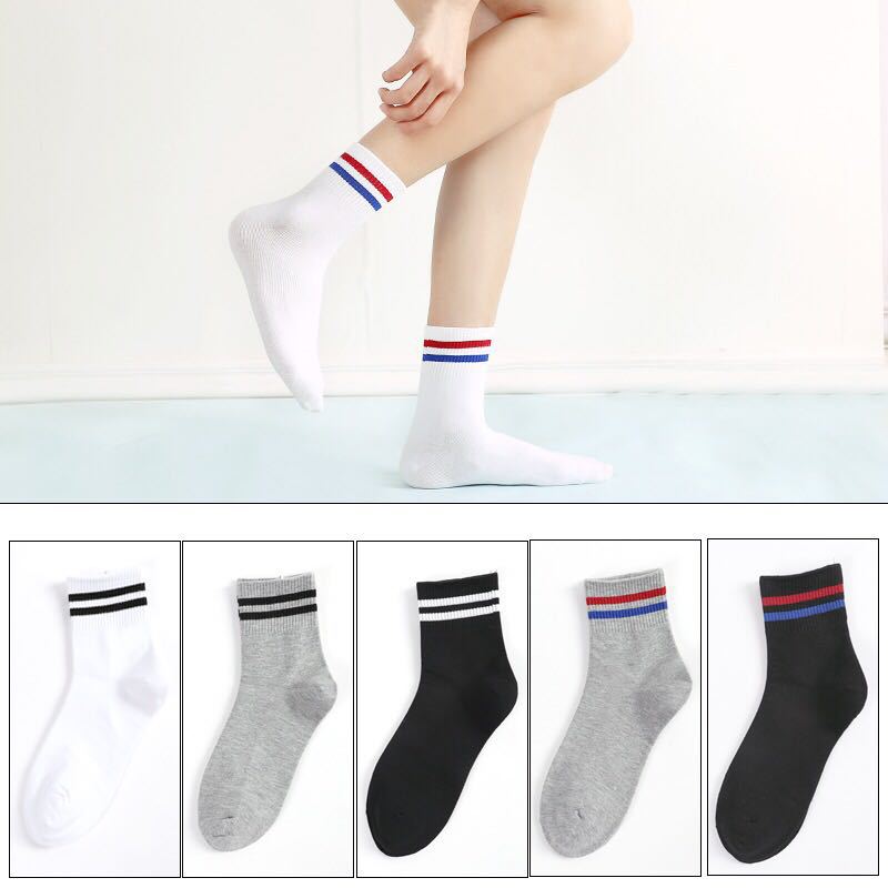 Socks Women's Cotton Sports Two-Bar Mid-Calf Socks Two-Bar Cotton Socks Preppy Style Student Socks Autumn and Winter Hot Style