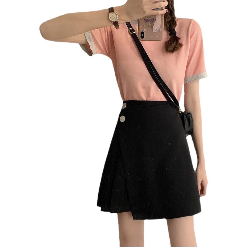Women's Skirt 2022 Spring and Autumn Summer New High Waist Slimming All-match Irregular A- line Skirt Black Hip Skirt