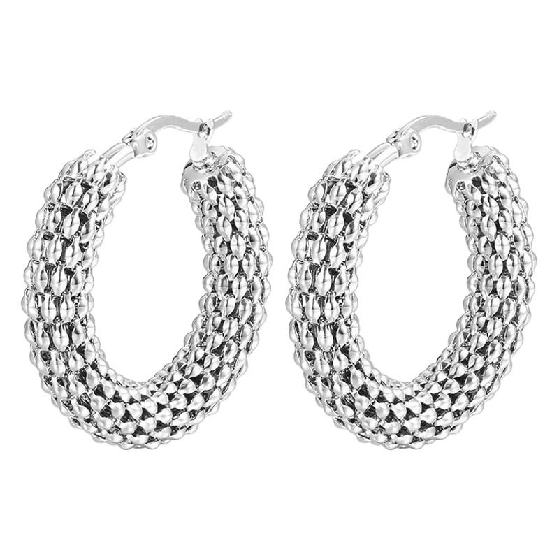 Cross-border retro corn chain stainless steel earrings European and American fashion exaggerated circle 18K gold high-end women's earrings
