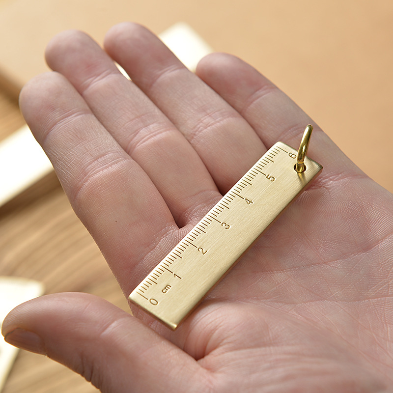 6cm small copper Ruler 3mm thick brass metal straight ruler student stationery brass key chain pendant number plate
