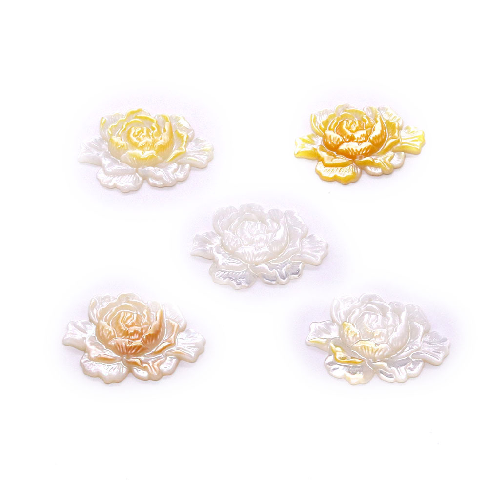 Picture of Natural seawater shell lotus shape beads 23x 33mm white butterfly shell yellow shell stereo double hole pendant DIY jewelry