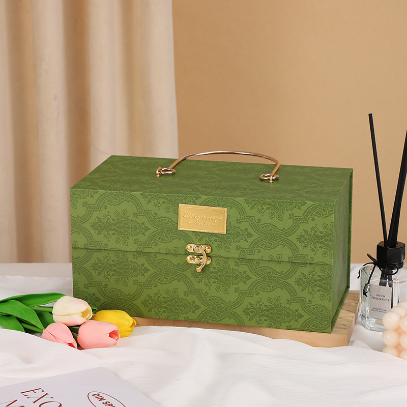 Vintage buckle printing gift box festive National Style gift box high-end metal portable box wedding gift birthday gift box