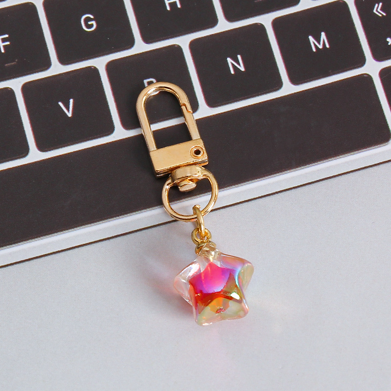 Picture of ins style AB color love beads keychain pendant diamond-shaped cut hanging hole door buckle girl's heart bag bag hanging jewelry