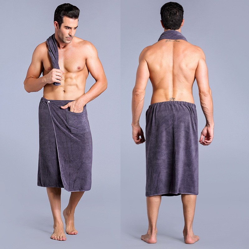 Men's Short Bath Skirt Button Bath Towel Beach Wrap Skirt Cross-Border Export Single Men's Elastic Band Absorbent Towel Sexy