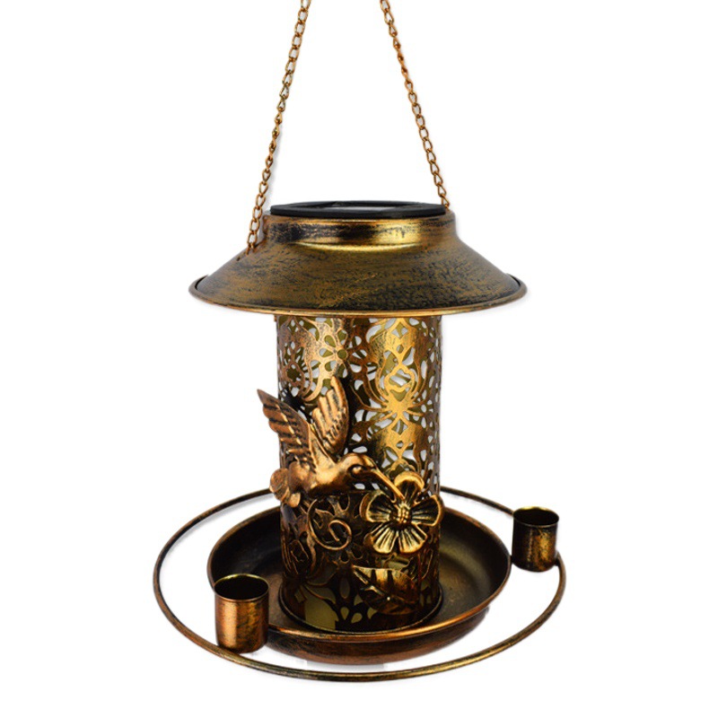 Cross-border solar courtyard outdoor lights wrought iron bird feeder feeding creative hanging landscape camping lights