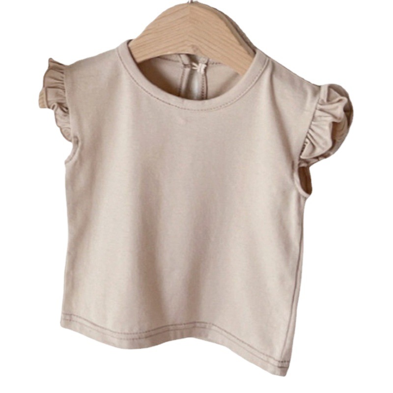 Ins Korean Style Girls Baby Summer New Top Western Style Sweet Simple Cute Ear Cotton Short-sleeved T-shirt