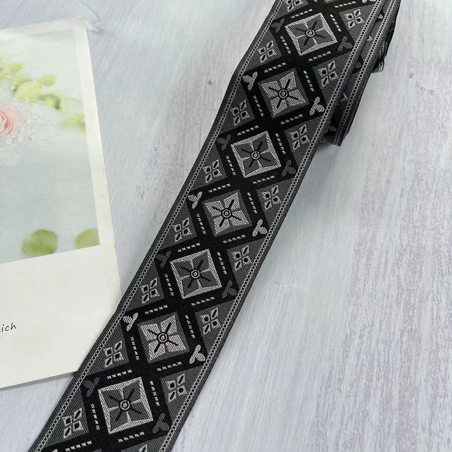 Ethnic lace black geometric four-leaf flower pattern clothing strap accessories AH-2831 5CM wide