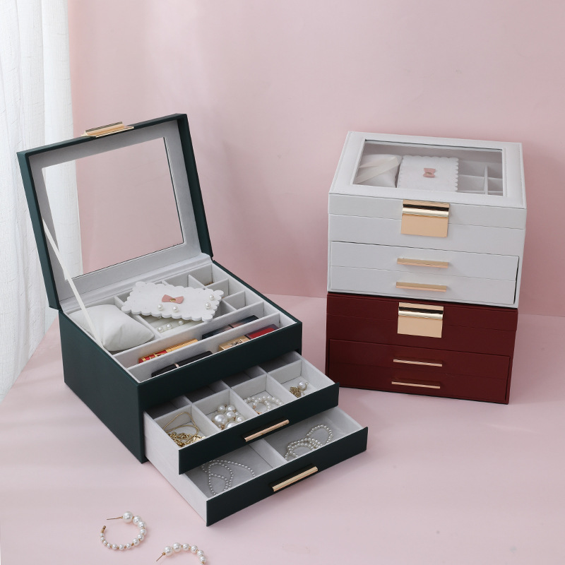 New Large Three-Layer Jewelry Display Box Gold Jewelry Ring Necklace Earrings Earrings Jewelry Box Storage Box