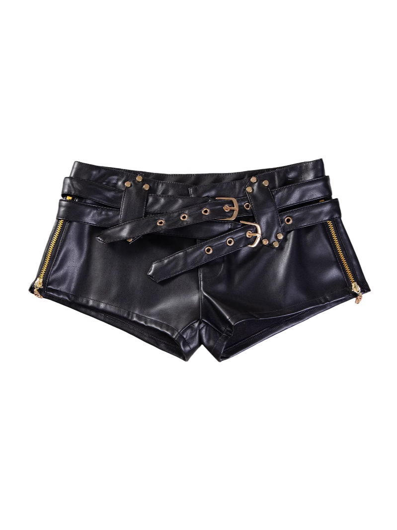 Internet Celebrity Outfit Blogger's Same Style Hot Girl Y2K Retro Nightclub Sexy Low-Waist Hip-Hugging Pu Leather Ultra-Short Shorts Boot Pants for Women