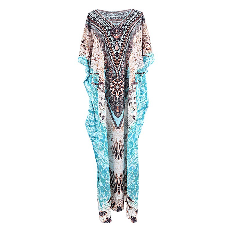 New European and American Blue Leopard Point Printed Loose Robe Beach Jacket Sunscreen Bikini Blouse Swimwear Women