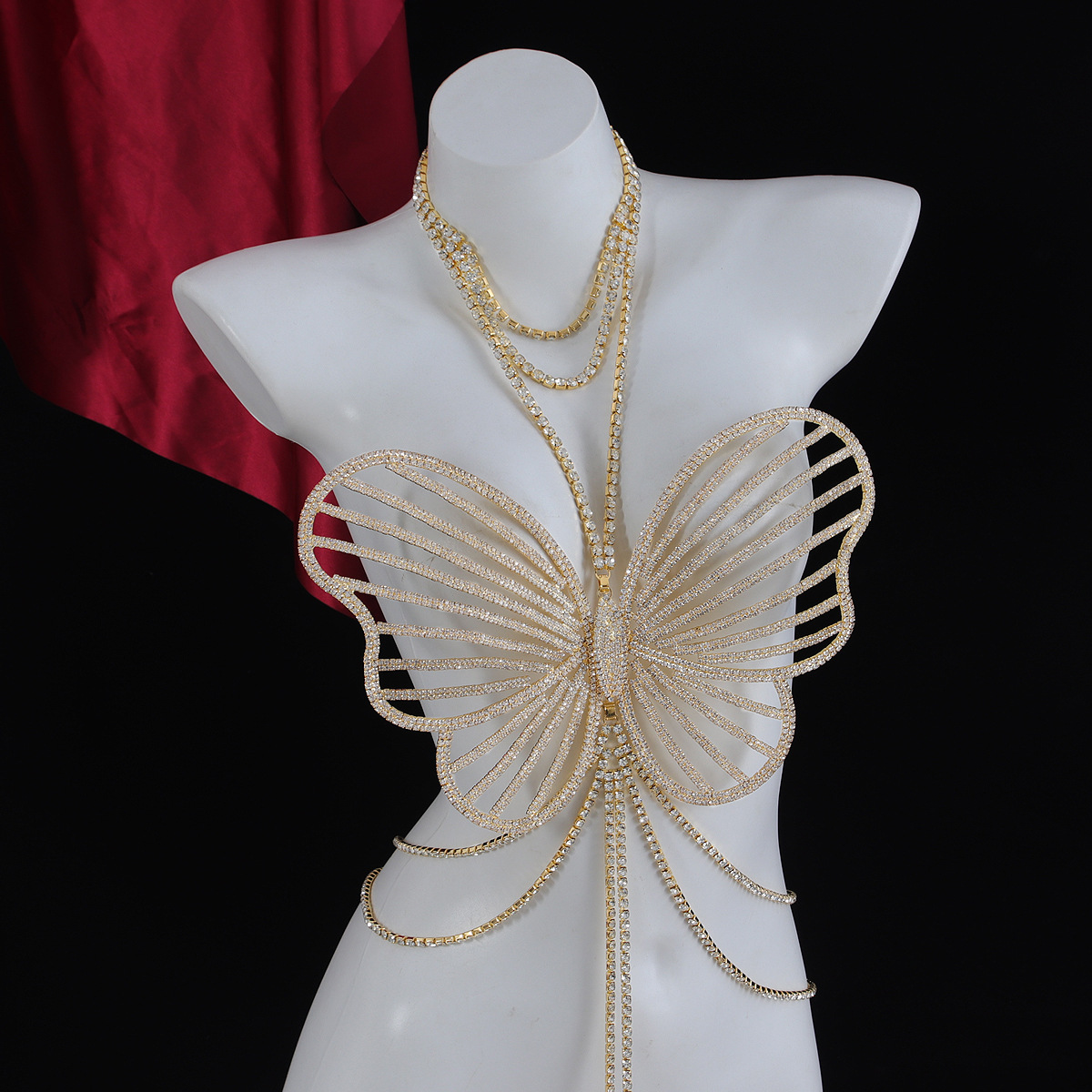 Picture of Fashion Light Luxury Full Diamond Body Chain Women's European and American Exaggerated Fashion Week Party Personalized Rhinestone Big Butterfly Chest Chain Accessories