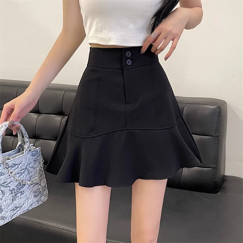 Small black suit fishtail skirt plus size women's summer new short skirt high waist slim A- line hip skirt