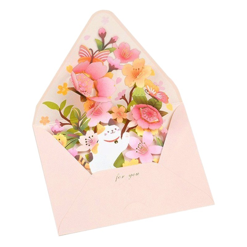 Full of Surprise Flowers Stereo Greeting Card Envelope Shape Universal Blessing Creative Thanksgiving 3D Card DIY Universal Card