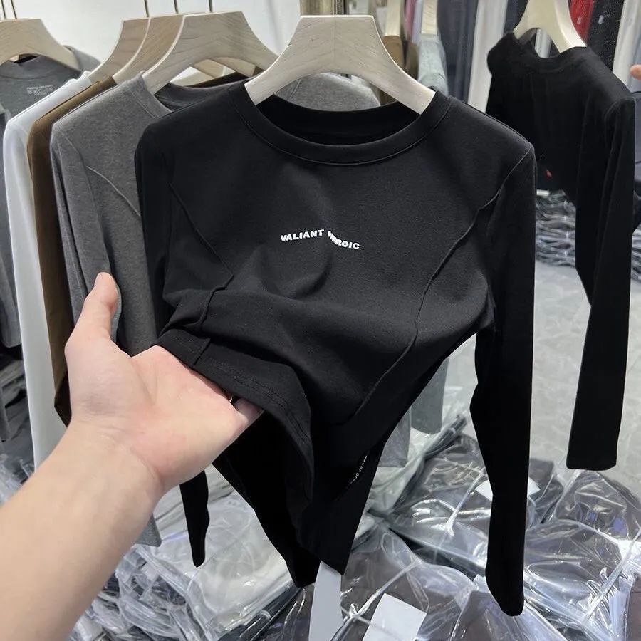 Autumn and winter new thickened double-sided velvet long-sleeved T-shirt with foreign-style niche base shirt warm white top trendy