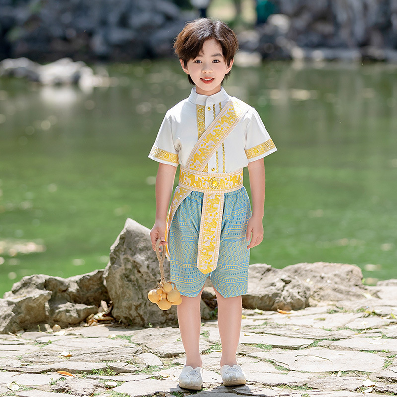 Picture of Summer Short-Sleeved Ethnic Style Clothing for Boys and Girls, Western Style Han Dynasty Kindergarten Graduation Clothing, Children's Day Performance Clothing