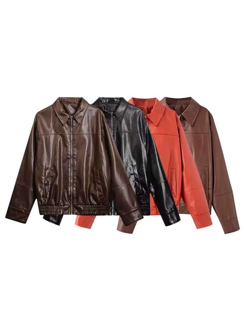 Zr Amazon Cross-Border Export European and American Clothing 2024Zr Autumn and Winter New Imitation Leather Bomber Jacket