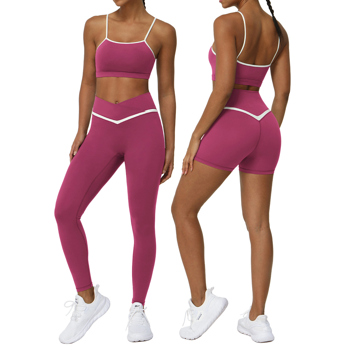 Picture of Cross-border New Contrast Color Yoga Clothing suit Naked Hip Lifter Sports Leisure Fitness Clothing suit Cross Waist Yoga Pants