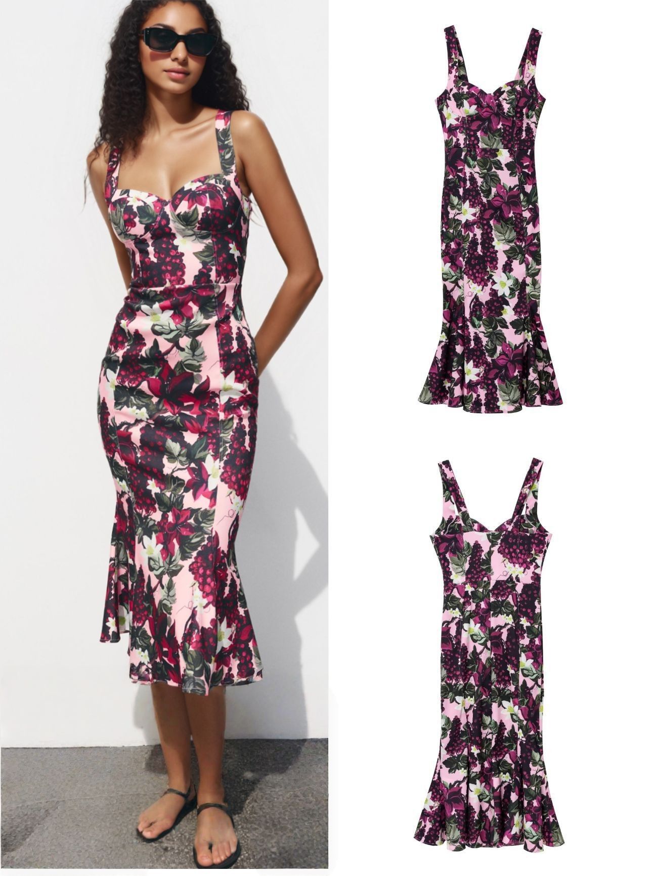Cross-border 2025 Summer New Rose Printed Backless Bag Hip Sling dress Women