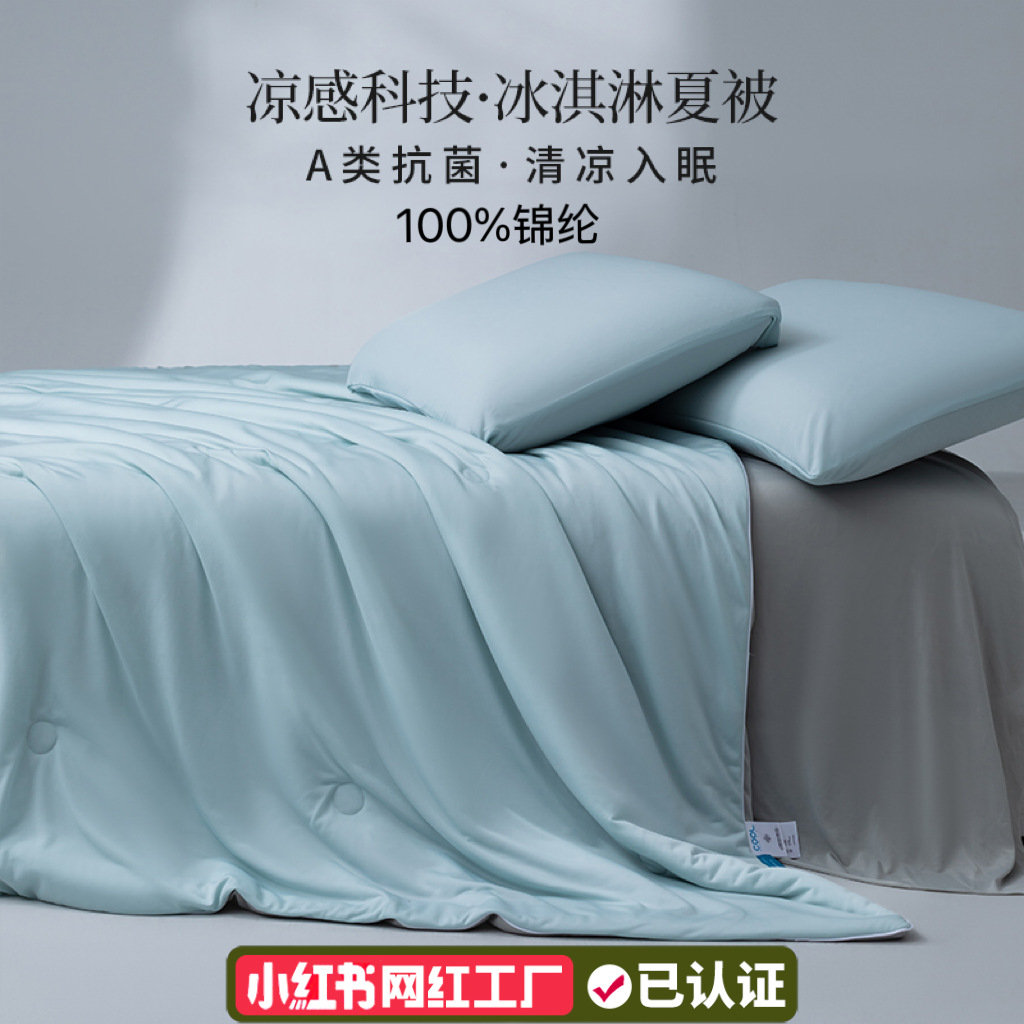 High-End 100 Nylon Class a Double-Sided Cooling Antibacterial Air-Conditioning Quilt Ice Silk Summer Cooling Quilt Machine Washable Summer Thin Quilt