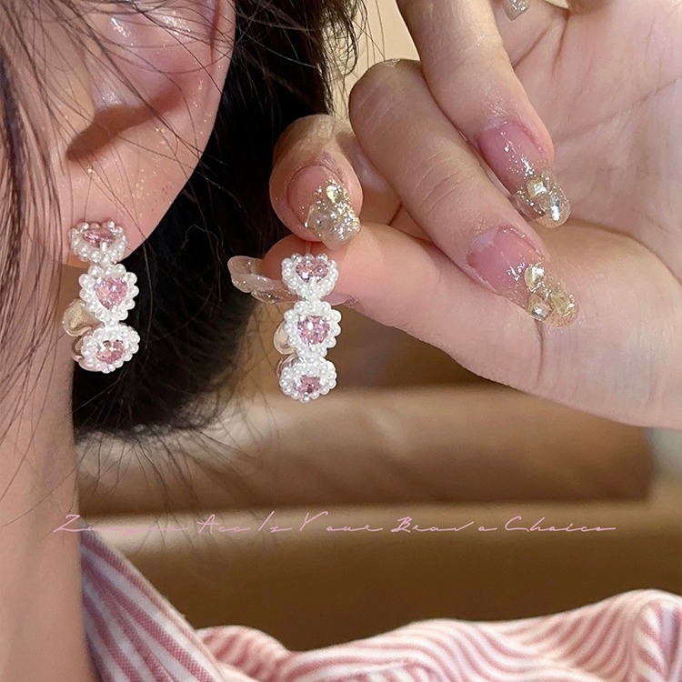 Zircon flower lovely pearl earrings for women 2023 New 925 silver needle niche design high-grade ear studs earrings