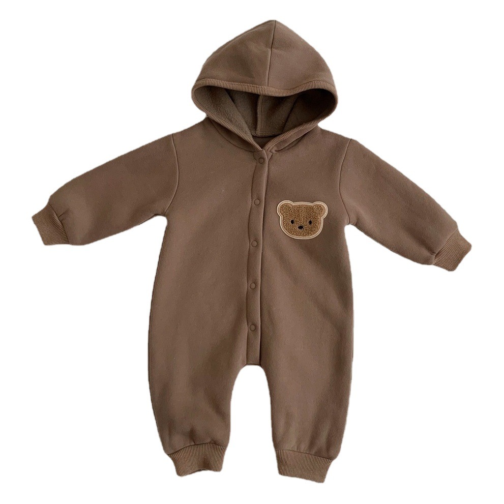 Children's Jumpsuit, Thickeneded Autumn and Winter Clothing, Fleece Bear Crawling Suit, Newborn Fleece-Lined Harem Suit, Male and Female Baby Outer Wear