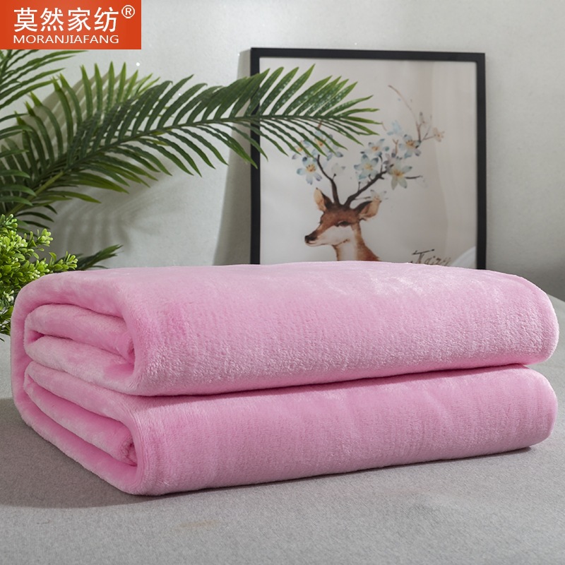 Picture of Solid Color Flannel Blanket Summer Air Conditioning Blanket Office Nap Blanket Single Layer Double-sided Fleece Four Seasons Thin Blanket