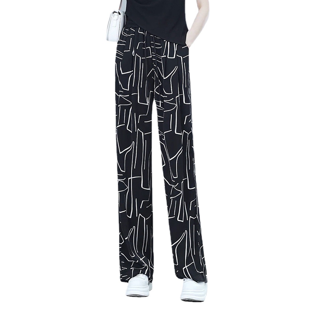 Mother's Pants Women's Draping Straight Pants Quick-drying Ice Silk Summer Thin Loose Chiffon Casual Women's Wide-leg Pants