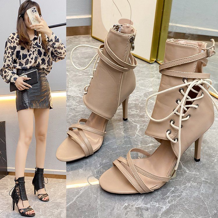Sandals Women's Cross Strap Open Toe Roman Fashion Shoes 2025 Summer New Style High Heels Stiletto Heels Fish Mouth Sandals