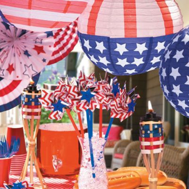 Picture of Cross-border US Independence Day Lantern July 4th Party Decoration Round Folding Hanging US Flag Paper Lantern Wholesale