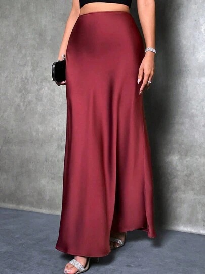 Picture of Foreign Trade Cross-Border Satin Skirt Spring and Summer New European and American Amazon Simple Imitation Silk Long Skirt Women's Clothing