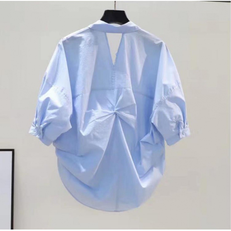 Picture of Pure Cotton Shirt Women's Design Twist Cut Out Backless Shirt Women's 2023 Summer Thin Casual Loose Top for Women
