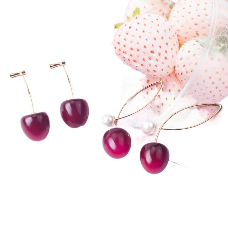 Japanese Simulation Red Gradient Cherry Cherry Pearl Earrings Internet Popular Ins Girl Heart Summer Earrings Earrings