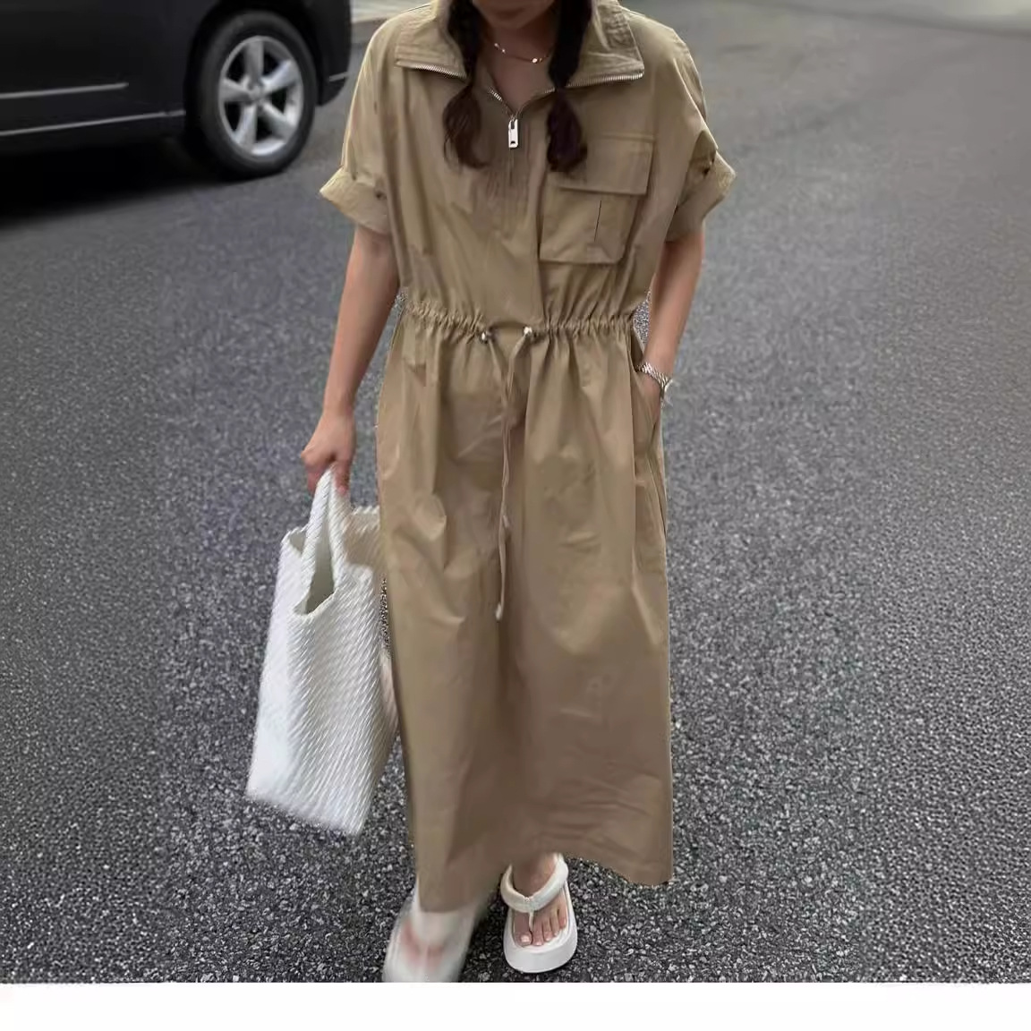 5826 Korean Fashion Long Skirt Jacket 2025 New Style Belly-Covering Age-Reducing Fashionable Waist-Cinching Workwear Dress