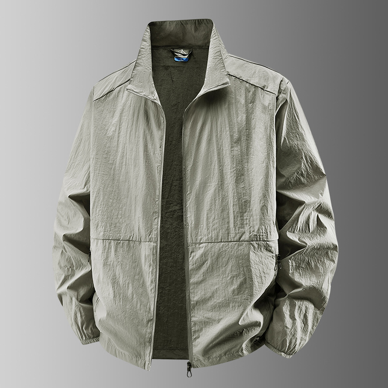 Cross-Border Popular Sun Protection Clothing for Men in Summer Ice Silk Outdoor Lightweight Breathable Stand-Up Collar Jacket Casual Quick-Drying Jacket