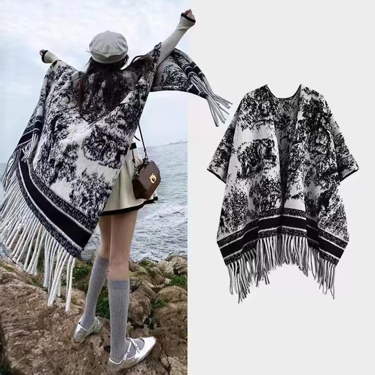 European and American New Style Cloak Shawl Travel Wear Large Cloak Outer Wear Internet Popular Same Brand Warm Cashmere Scarf