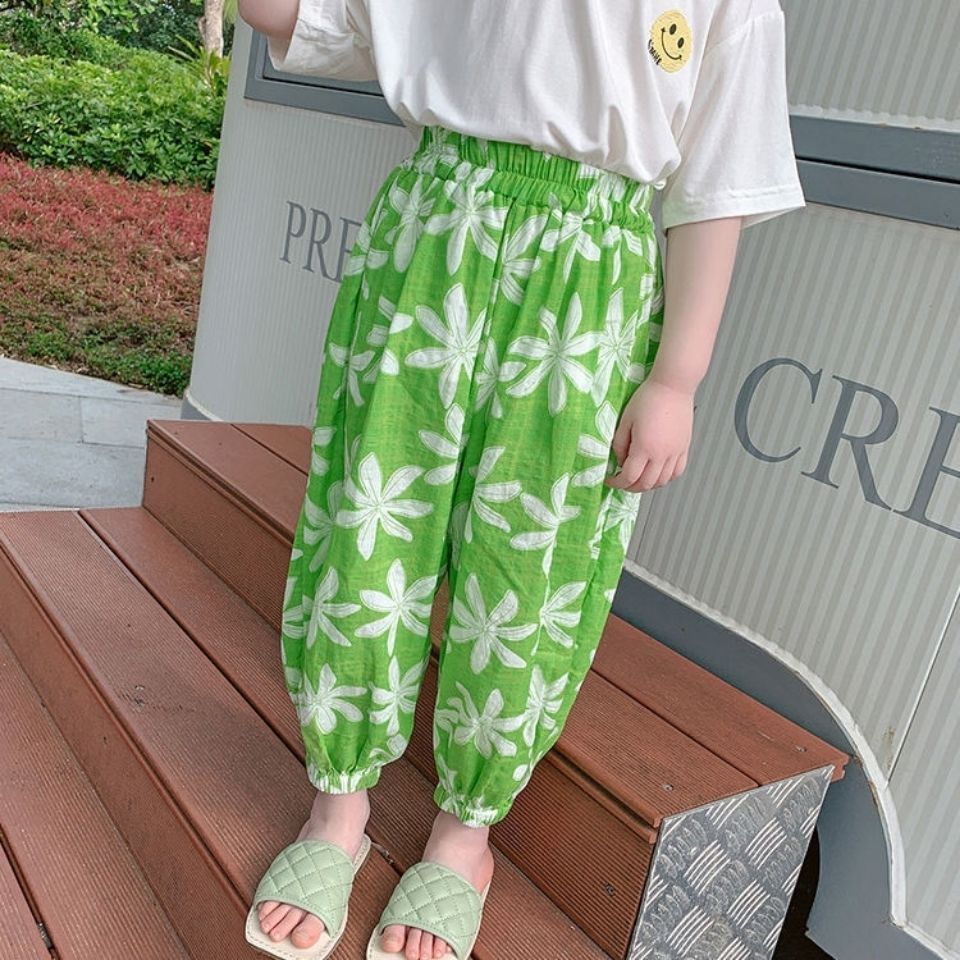 Picture of All-match Anti-mosquito Pants Girls' Summer Printed Mid-high Waist Beach Pants Children's Vintage Floral Pants Summer Sunscreen Pants