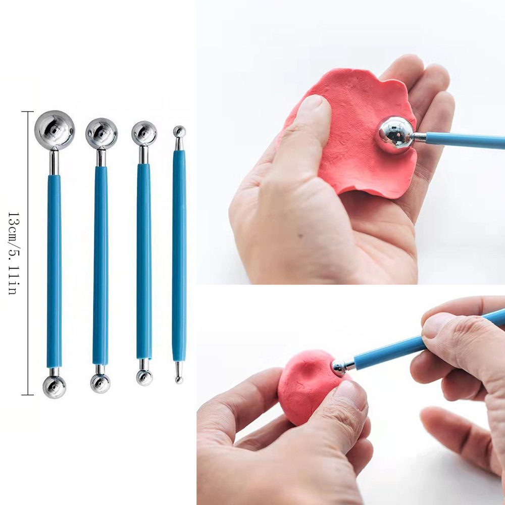 Cross-Border Clay Tools 4-Piece Set for Clay Figurines DIY Carving Shaping Beauty Gap Ball Stick Stone Sculpture Wholesale