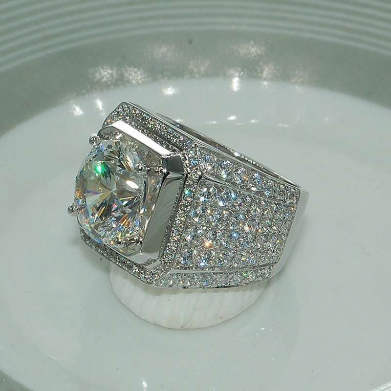 Picture of Wholesale wish hot sale European and American ring white new domineering men's diamond ring micro-inlaid full diamond ring