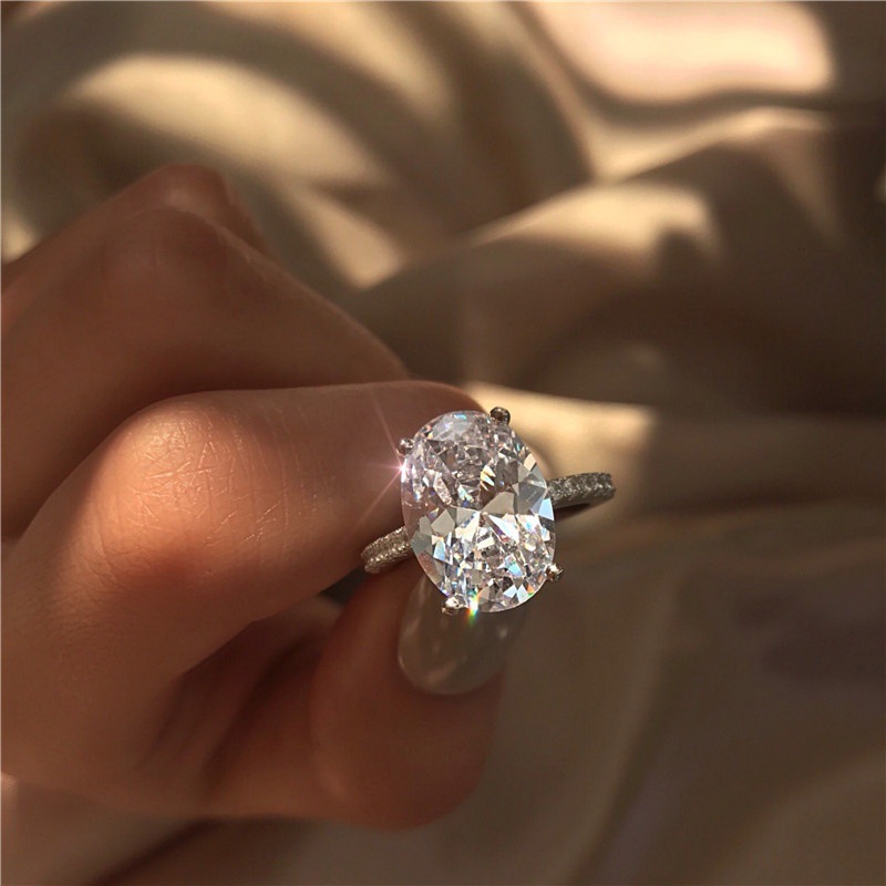 Sanjie Wish New European and American Large Oval White Golden-Plated Zircon Ring Aliexpress Cross-Border Jewelry Ring