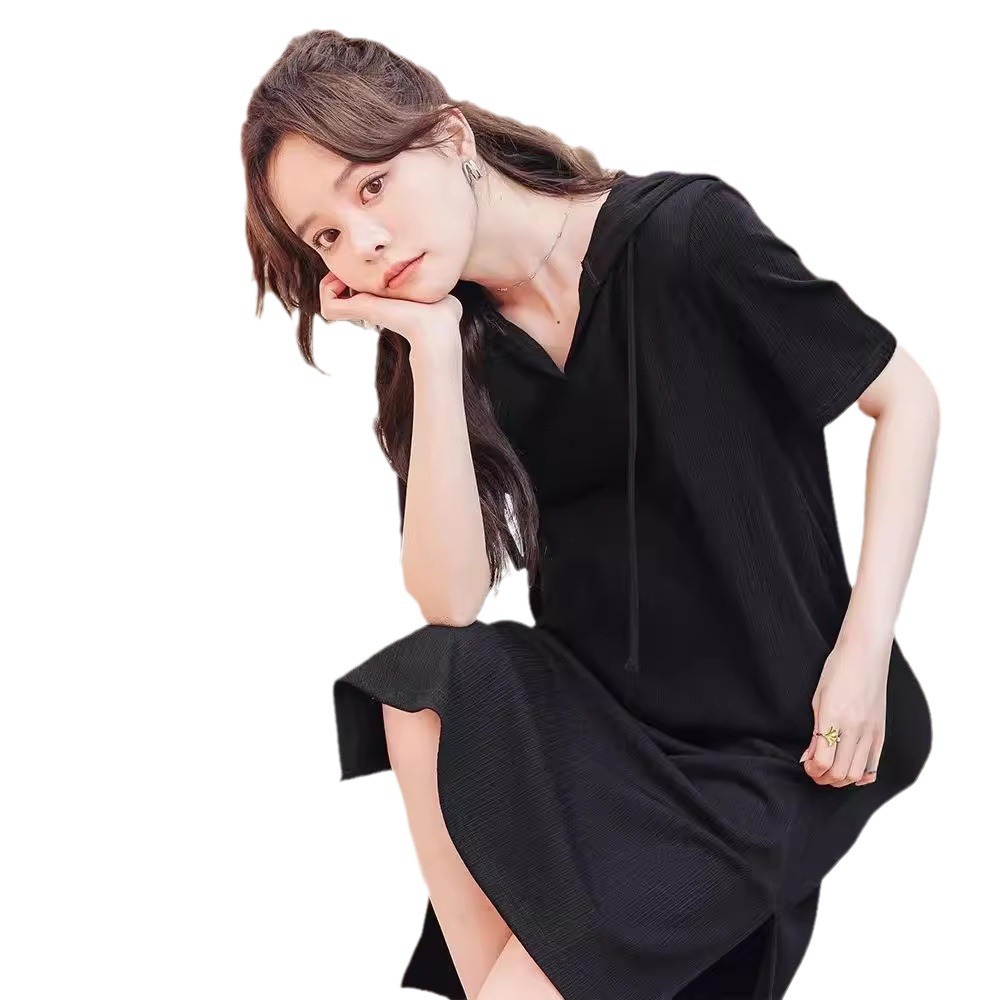Picture of Pregnant Women's New dress Summer Short-sleeved Solid Color Korean-style Hooded T Skirt Loose Fashion Draped dress