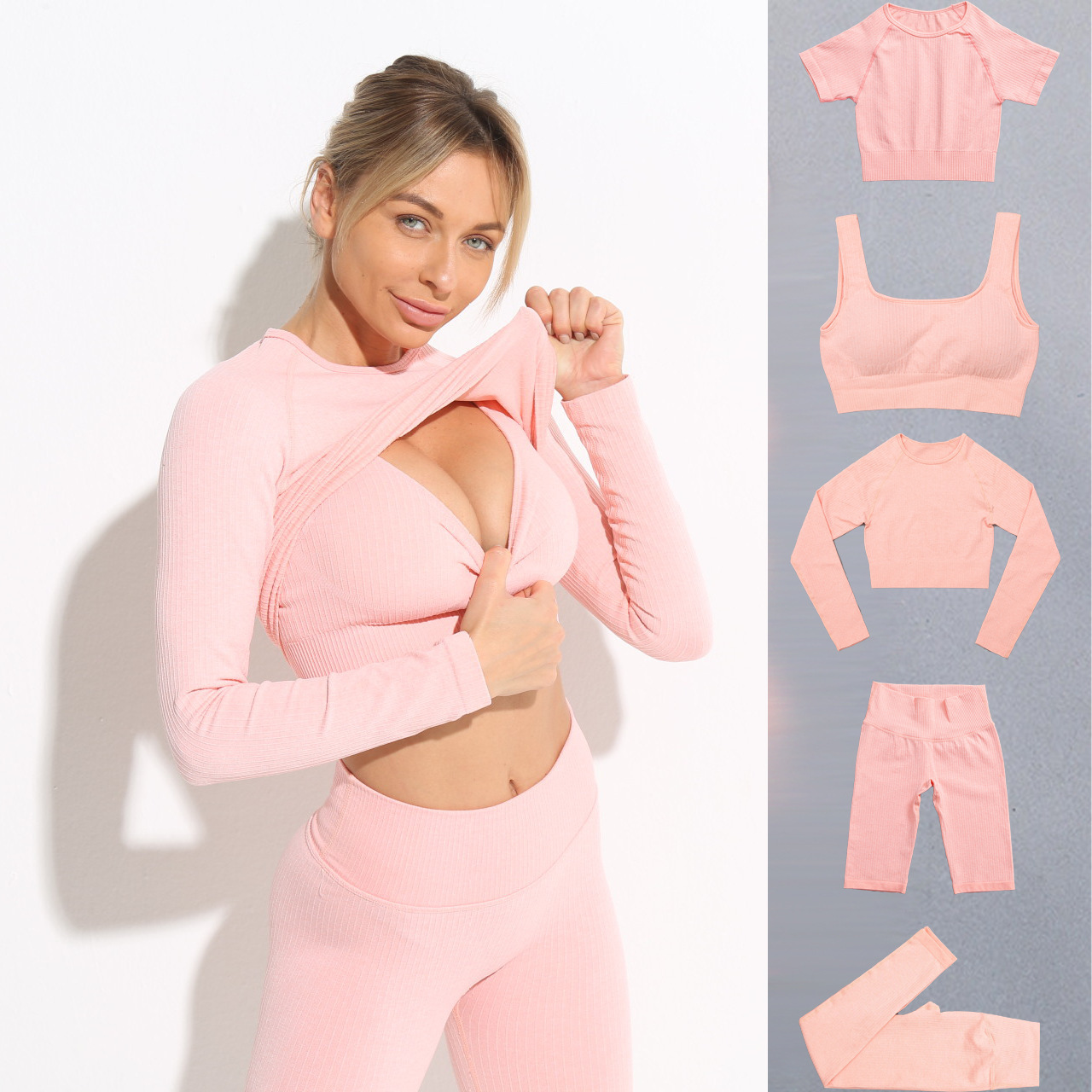 Cross-border Internet Celebrity ins Wind Thread Seamless Fitness Suit Sports Bra Professional Running and Cycling Yoga Suit