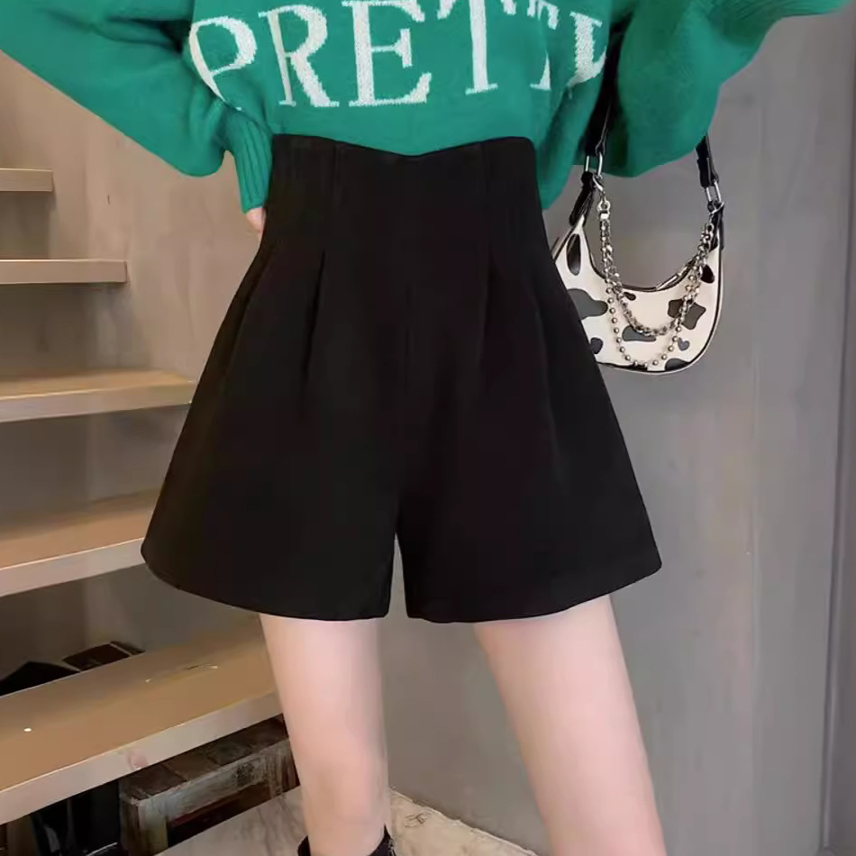 Spring and Autumn 2023 new small high waist slimming outer wear casual pants women's boots pants A- line wide leg pants woolen shorts