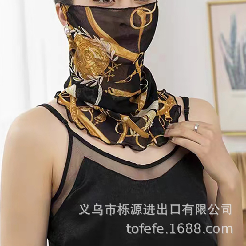 Picture of Varied multi-functional ear-hanging sunscreen veil scarf elastic printed thin face cover lace mesh anti-mosquito