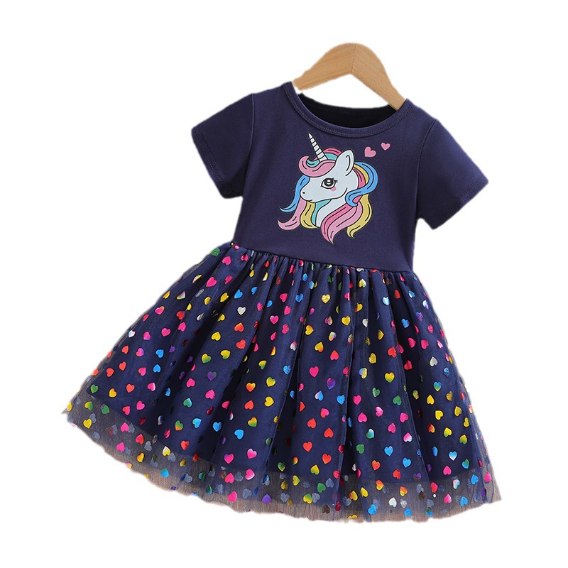 Picture of Girls' dress Children's Summer Short-sleeved Korean Style Children's Wear New Stylish Princess Elephant Mesh Dress Girls' Skirt