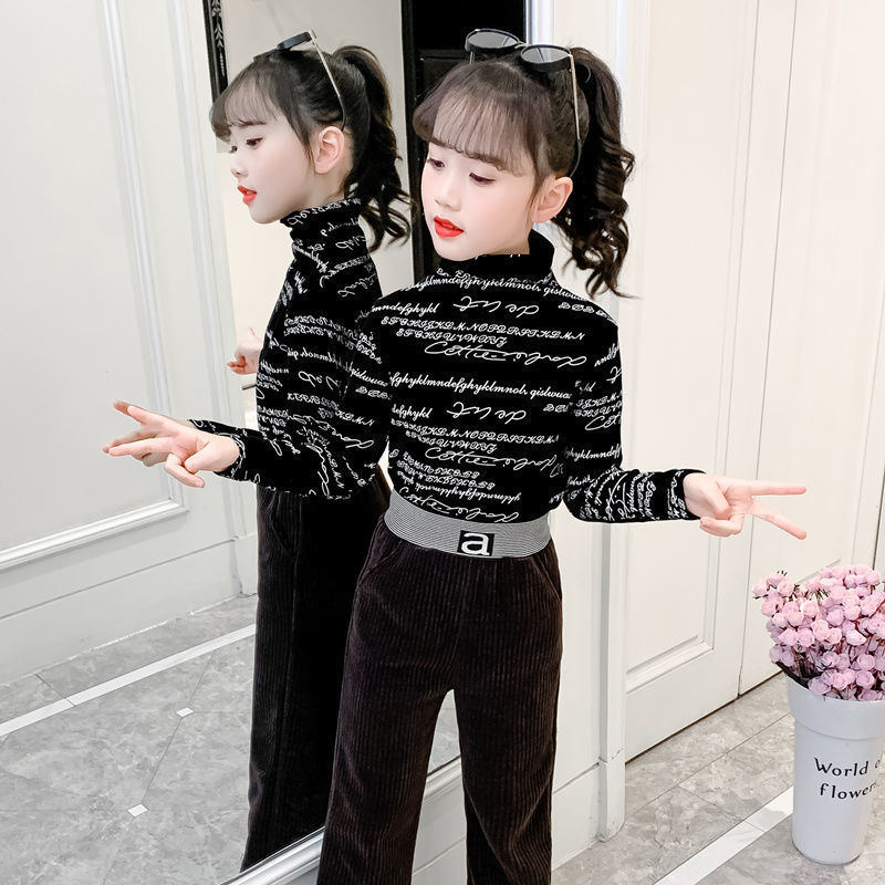 Picture of Girls' Long-sleeved T-shirt English Top Spring and Autumn New Children's T-shirt Top Western Style Top Fleece Base Shirt Outer Wear
