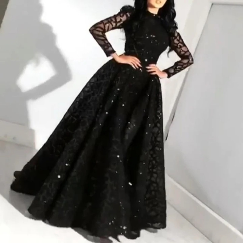 2025 New European and American Foreign Trade Women's Dress Amazon Independent Station Long Sleeve Gold Long Skirt Dress