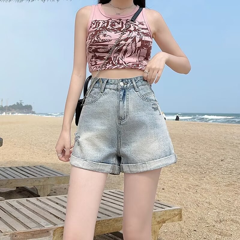 Denim Shorts Women's Summer Thin 2025 New Style Spice Girl Embroidered Loose Slimming Explosions A- Shorts for Children