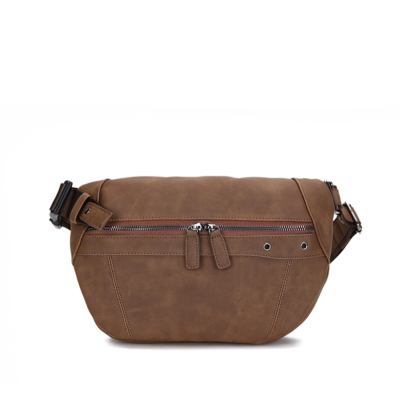 Picture of 2025 New Men's Small Chest Bag Korean Style Casual Crossbody Shoulder Trendy Bag Men's Cycling Backpack Crazy Horse Leather Small Shoulder Bag