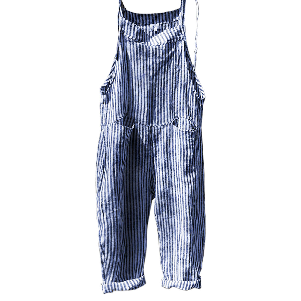 2024 Amazon Independent Station European and American Clothing Suspenders Stripesd Jumpsuit Wide Leg Trousers in Stock